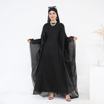 Modest Luxury Solid Color Robe Dress Set | Elegant Bell Sleeve Abaya (MA246)
