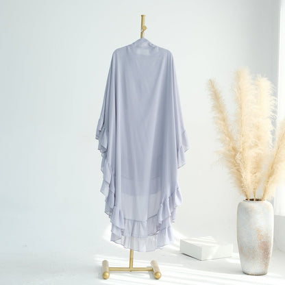 Soft Solid Color Muslim Hijabs with Flowy Cape Design |  Double-Layer Ruffle-Edged Big Swing Headscarf (MK023)