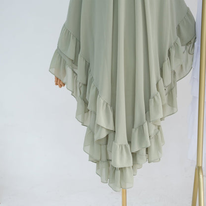 Soft Solid Color Muslim Hijabs with Flowy Cape Design |  Double-Layer Ruffle-Edged Big Swing Headscarf (MK023)
