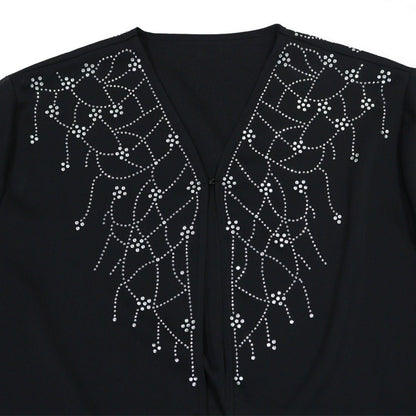 Modest Muslim Loose Fit Black Diamond Embellished V-Neck Abaya Dress(MOA208)