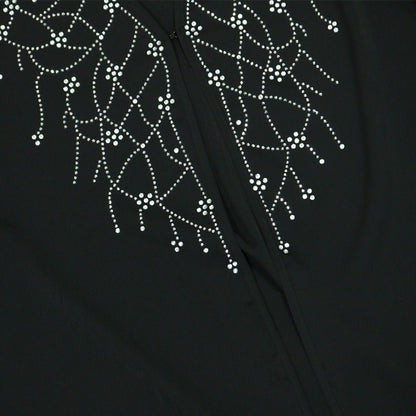 Modest Muslim Loose Fit Black Diamond Embellished V-Neck Abaya Dress(MOA208)
