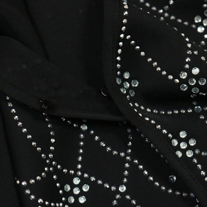Modest Muslim Loose Fit Black Diamond Embellished V-Neck Abaya Dress(MOA208)