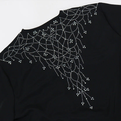 Modest Muslim Loose Fit Black Diamond Embellished V-Neck Abaya Dress(MOA208)