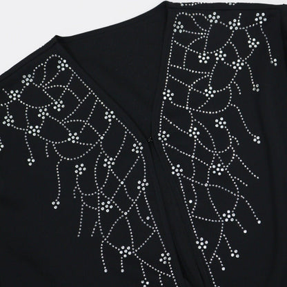 Modest Muslim Loose Fit Black Diamond Embellished V-Neck Abaya Dress(MOA208)