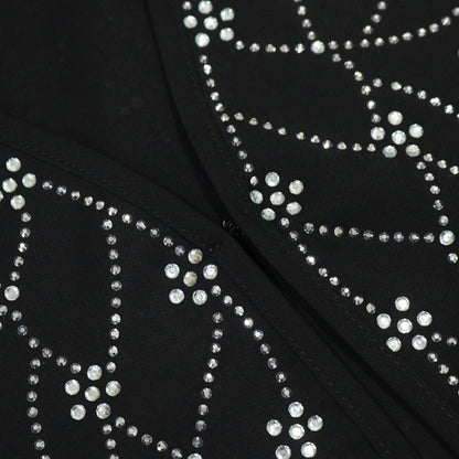 Modest Muslim Loose Fit Black Diamond Embellished V-Neck Abaya Dress(MOA208)