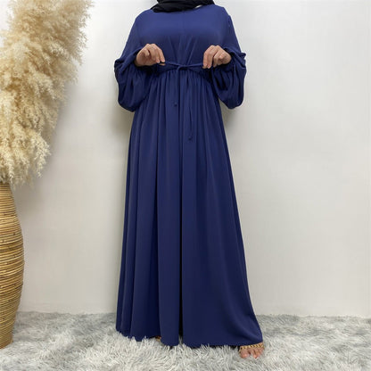 Modest Muslim Stretch Sleeve Front Zipper A-shaped Swing Pendulum Abaya (MA175)