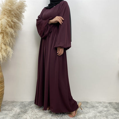 Modest Muslim Stretch Sleeve Front Zipper A-shaped Swing Pendulum Abaya (MA175)