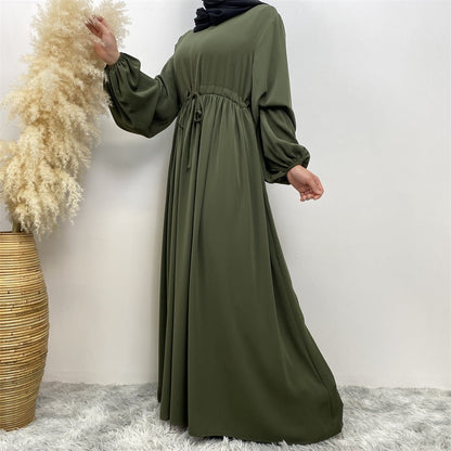 Modest Muslim Stretch Sleeve Front Zipper A-shaped Swing Pendulum Abaya (MA175)
