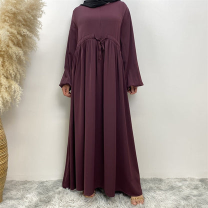 Modest Muslim Stretch Sleeve Front Zipper A-shaped Swing Pendulum Abaya (MA175)