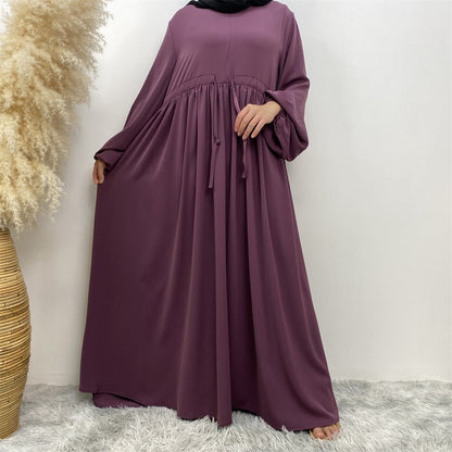 Modest Muslim Stretch Sleeve Front Zipper A-shaped Swing Pendulum Abaya (MA175)
