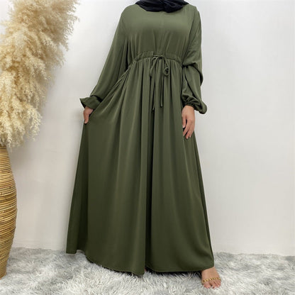 Modest Muslim Stretch Sleeve Front Zipper A-shaped Swing Pendulum Abaya (MA175)
