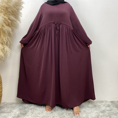 Modest Muslim Stretch Sleeve Front Zipper A-shaped Swing Pendulum Abaya (MA175)
