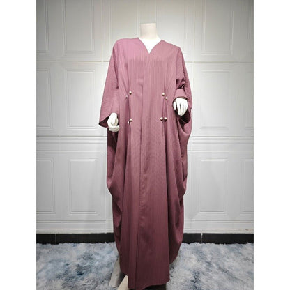 V-Neck Abaya Cardigan Robe | Bat Sleeve Kimono Cover-Up With Pearl Buttons (MOA226)