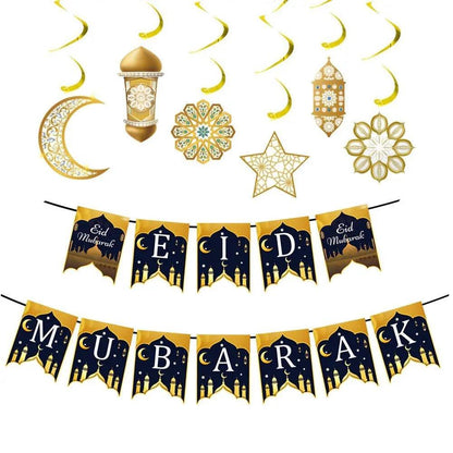 MR019 Eid Mubarak Spiral Banner,Ramadan Home Decor, 6 pcs