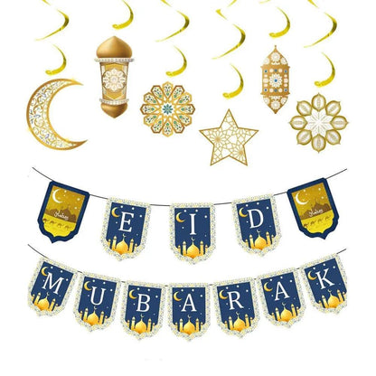 MR019 Eid Mubarak Spiral Banner,Ramadan Home Decor, 6 pcs