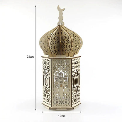 MR023 Eid Mubarak LED Wooden Lantern Ramadan Decoration