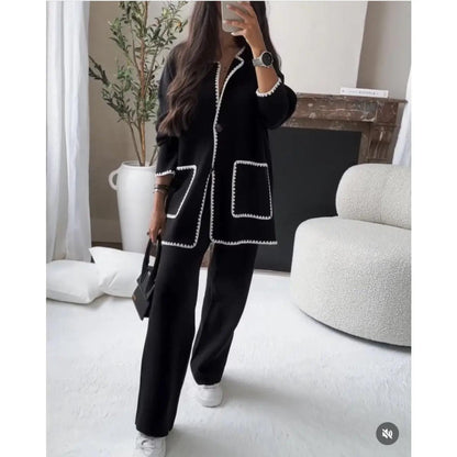 MS004  Fall Chunky Knit Cardigan Sweaters Casual Open Front Set