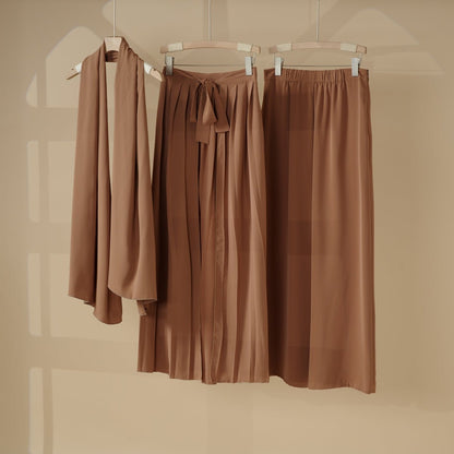 Pleated Overskirt, Wide-Cut Pants & Matching Hijab Set (MS025)
