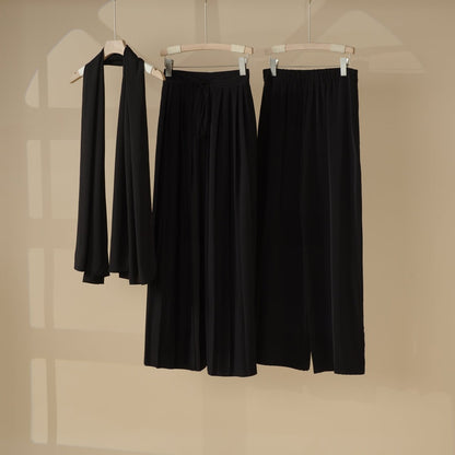 Pleated Overskirt, Wide-Cut Pants & Matching Hijab Set (MS025)