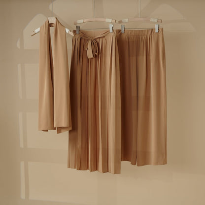 Pleated Overskirt, Wide-Cut Pants & Matching Hijab Set (MS025)