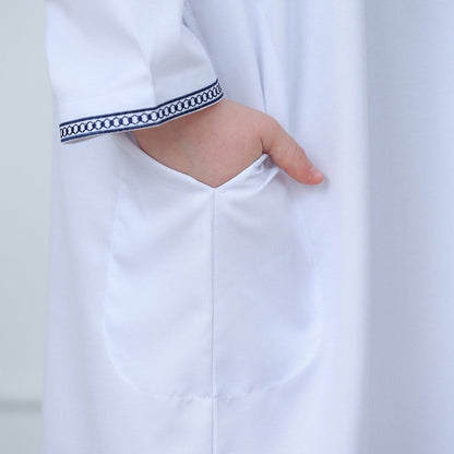 Muslim Boys Embroidered Hooded Thobe with Pockets (MKB014)