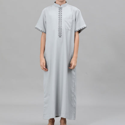 Muslim Boys Embroidered Thobe with Pockets (MKB013)