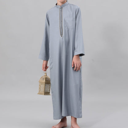 Muslim Boys Embroidered Thobe with Pockets (MKB013)