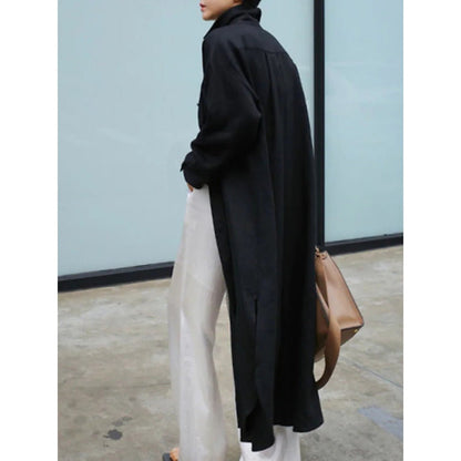 Muslim Casual Elegance Linen-Blend Shirt Dress | Modest Maxi with Button Front & Side Slits (MS096)