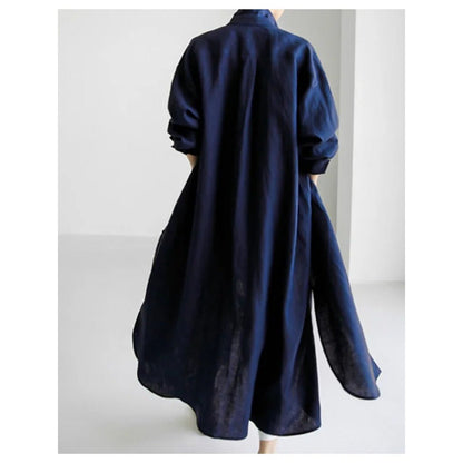 Muslim Casual Elegance Linen-Blend Shirt Dress | Modest Maxi with Button Front & Side Slits (MS096)