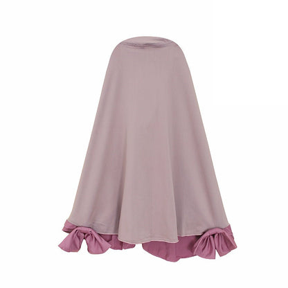 Muslim Girls Dress & Bow Hijab Set with Ruffle Trim (MKG026)
