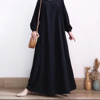 Muslim Luxury Autumn Hues Bubble Sleeve Dress | Modest Robe with Placket Zip (MA255)