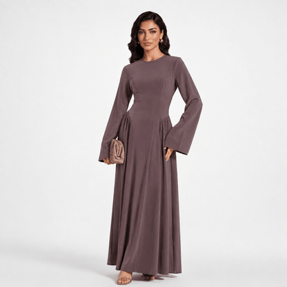 Nida Flared Maxi Dress with Pleated A-Line Skirt & Wide Bell Sleeves(MS435)
