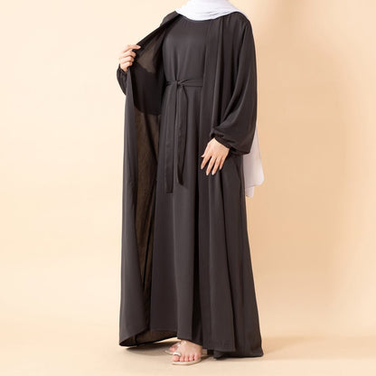 Premium Nida Zoom Open Abaya 3-Piece Set (MOA239)