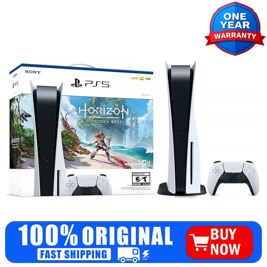 Sony PlayStation 5 console with Horizon Forbidden West bundle, 825GB, next-gen gaming system in sleek white design