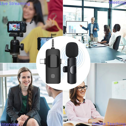 Wireless Lavalier Microphone for iPhone and Android by OBA, ideal for live recording with compact audio auto accessories.