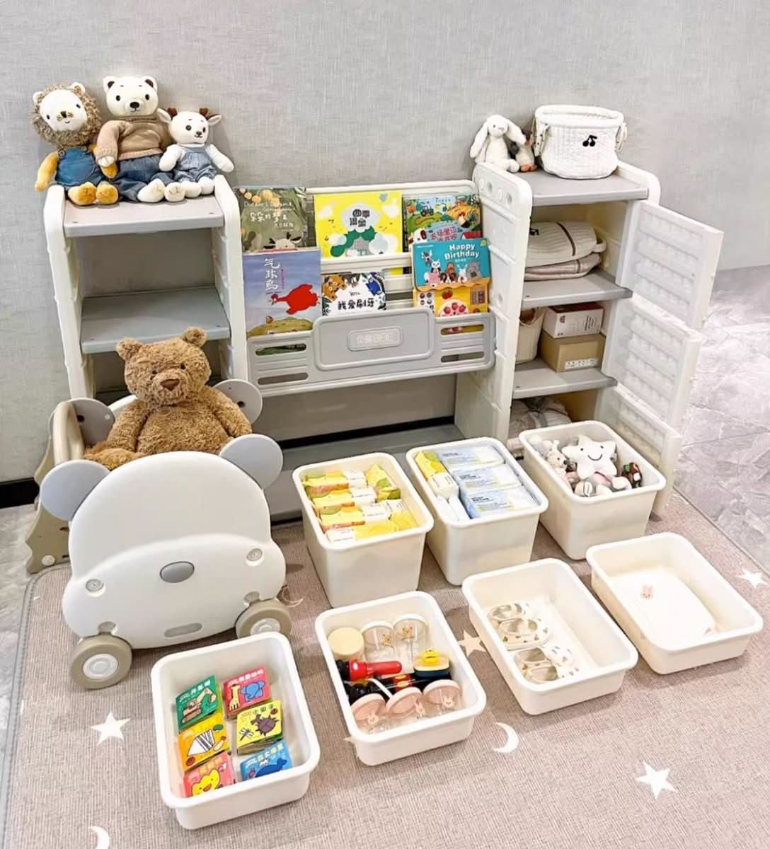 Odin Bear Ivory Bookshelf & Storage Combo Set - TrendDora