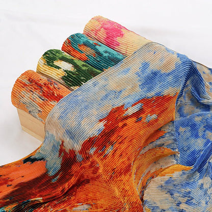 Oil Painting Style Dopamine Satin Crinkle Hijab (MH097)