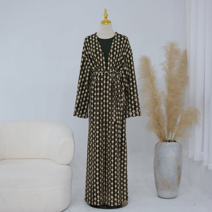 Openwork Lace Knit Open Abaya(MOA327)