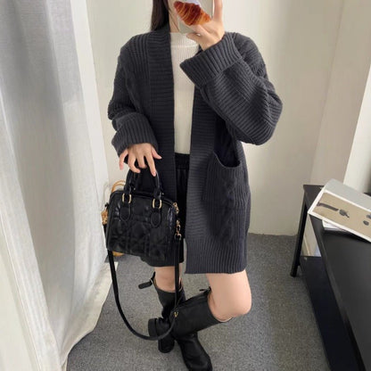 Oversized Cable Knit Cardigan with Pockets(MS166)