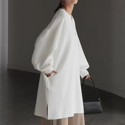 Oversized Cotton Sweatshirt Tunic | V-Neck Long Sleeve Pullover Top(MS210)