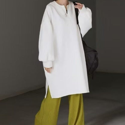 Oversized Cotton Sweatshirt Tunic | V-Neck Long Sleeve Pullover Top(MS210)