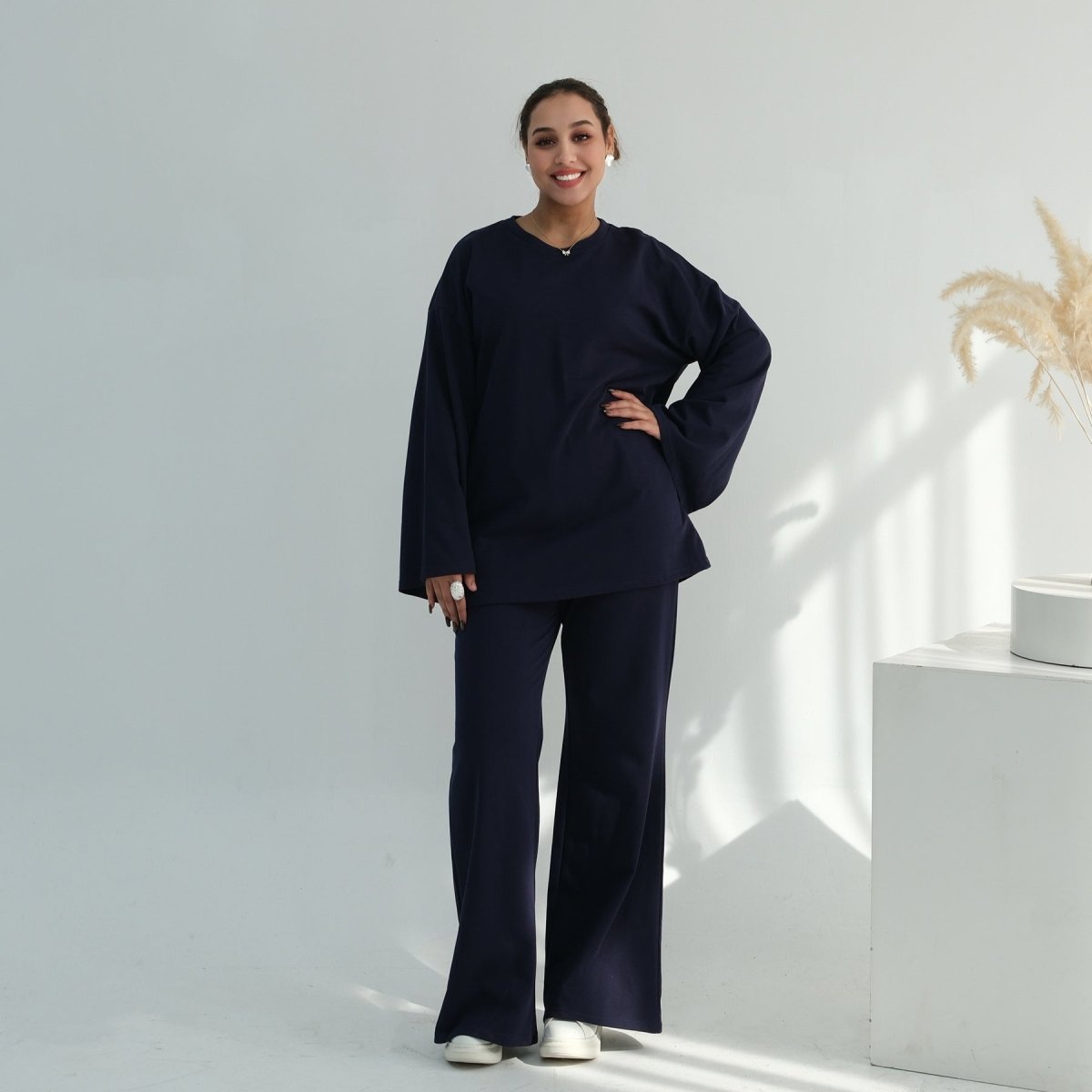 Oversized Cotton Top & Wide-Leg Pants Set(MS450)