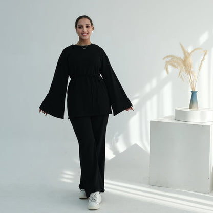 Oversized Cotton Top & Wide-Leg Pants Set(MS450)