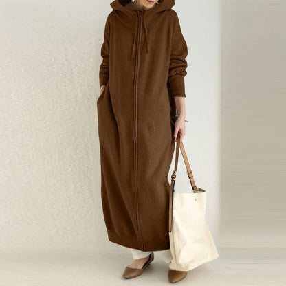 Oversized Hooded Zip-Up Maxi Dress | Fleece Robe Abaya (MS163)