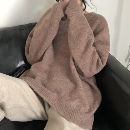 Oversized Round Neck Pullover Sweater | Solid Color Knit Base Layer Top(MS168)