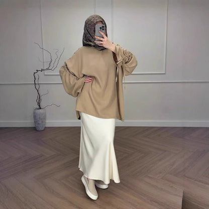 Oversized Tunic & Mermaid Skirt Set | Colorblock Two-Piece Outfit(MS225)