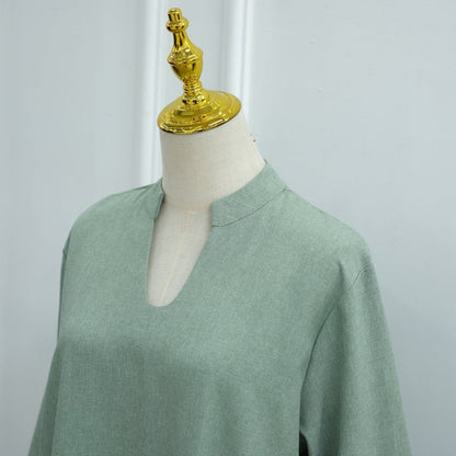 Oversized V-Neck Abaya with Pockets | Solid Color Maxi Dress with Wide Cuffs(MA331)
