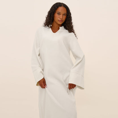 Oversized V-Neck Abaya with Pockets | Solid Color Maxi Dress with Wide Cuffs(MA331)