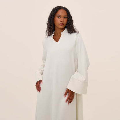 Oversized V-Neck Abaya with Pockets | Solid Color Maxi Dress with Wide Cuffs(MA331)