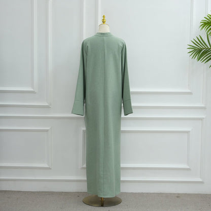 Oversized V-Neck Abaya with Pockets | Solid Color Maxi Dress with Wide Cuffs(MA331)